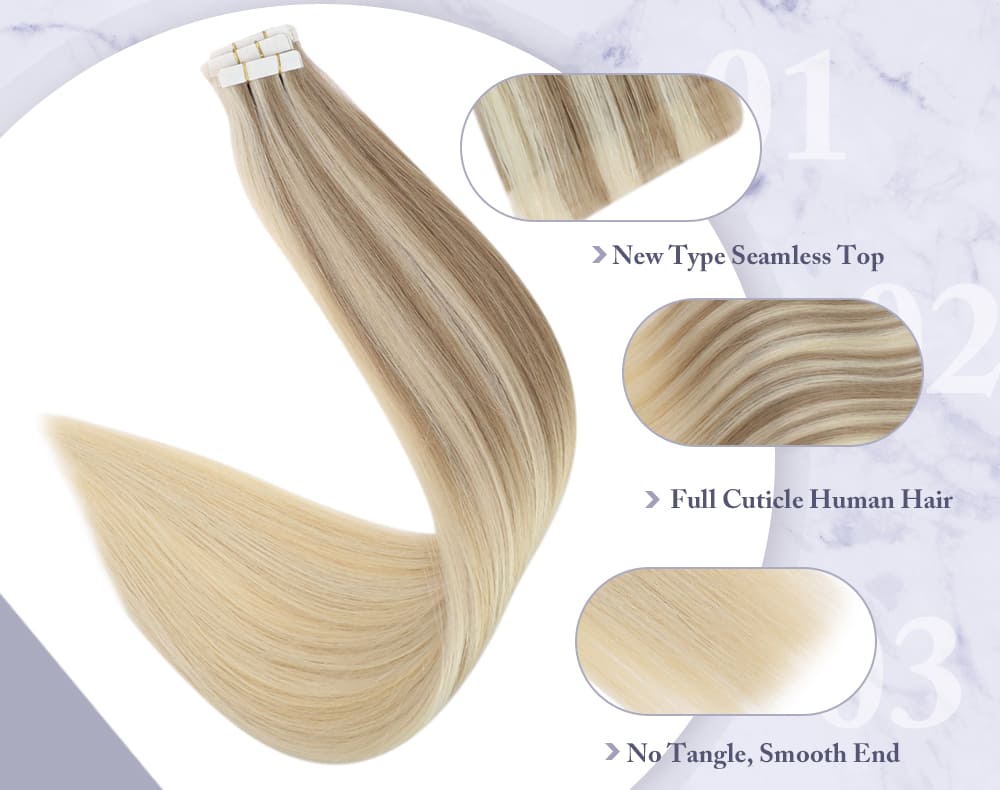 # 18 22 60 extensions de cheveux d'injection de ruban vierge blond clair balayage cheveux humains