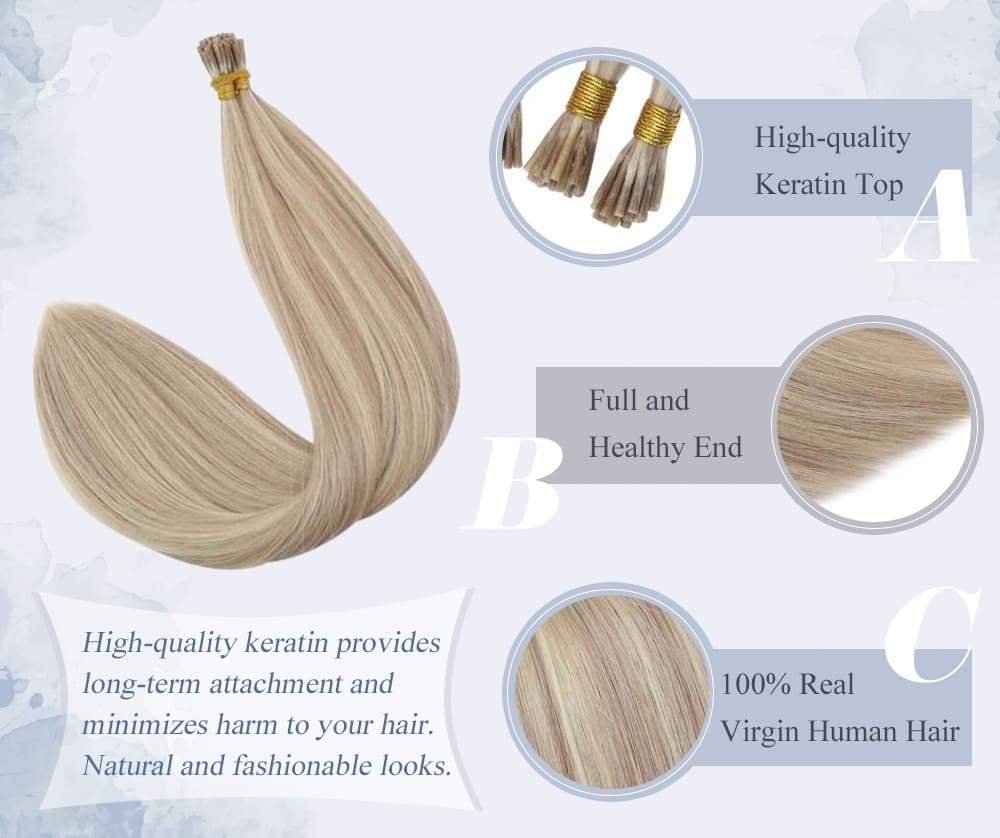 virgin hair i tip pre bonded remy human hair extensions straight style color #18/613