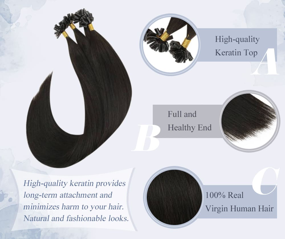#1B laavoo solid color soft and smooth virgin keratin u tip human hair extensions high quality