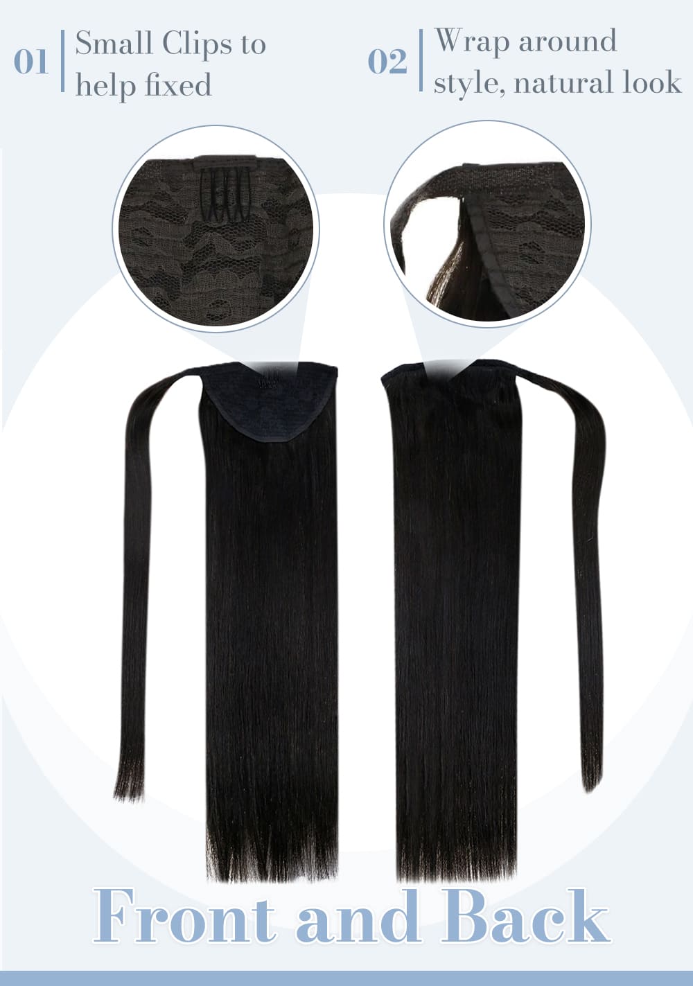 1b laavoo solid color pomytail natural black human hair extensions blend well with your hair can be dyded and curled