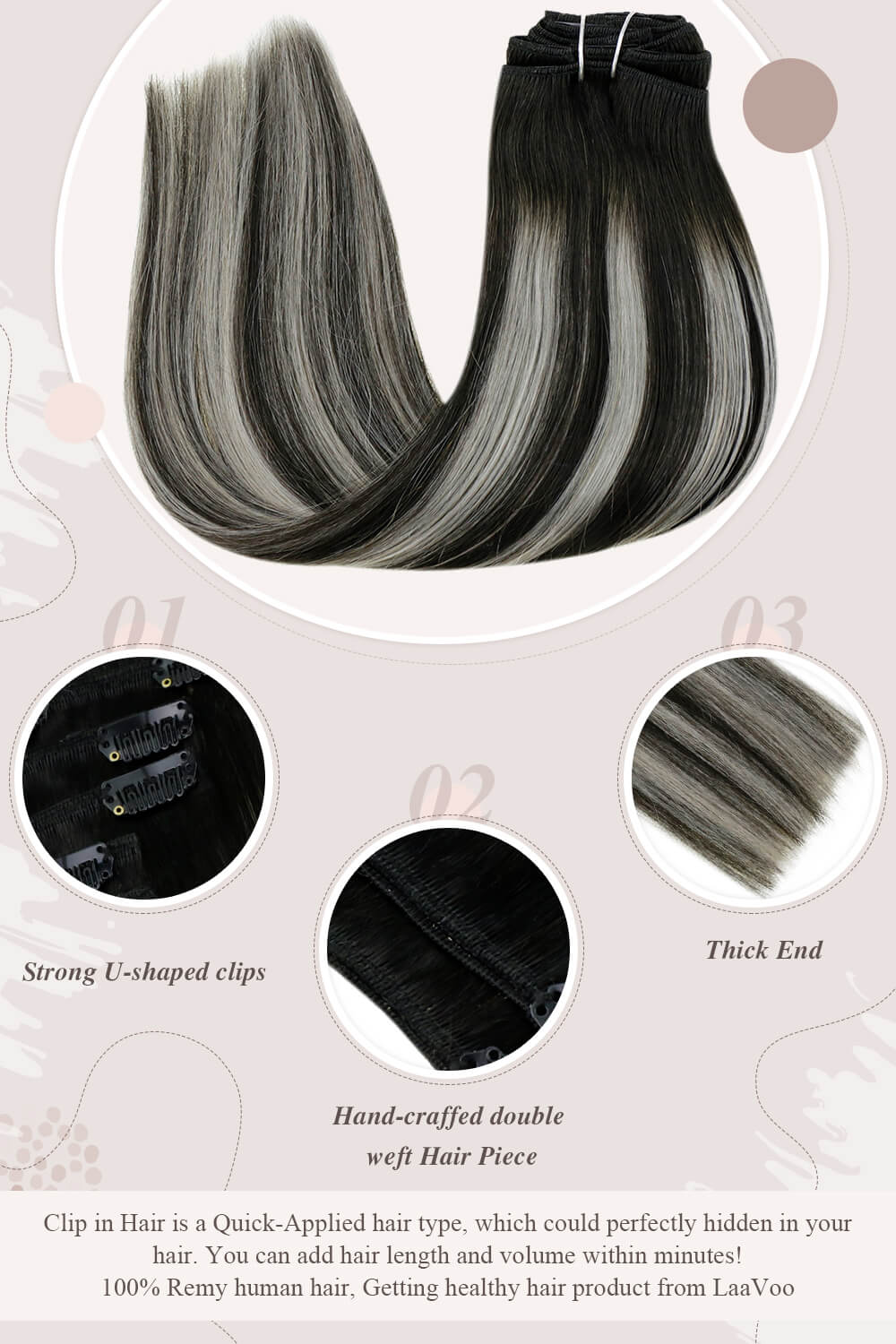 strong U shaped clips hand craffed double weft hair piece thick end clip in hair perfectly hidden in your hair you can add hair length and volume within minutes Remy human hair getting healthy hair product