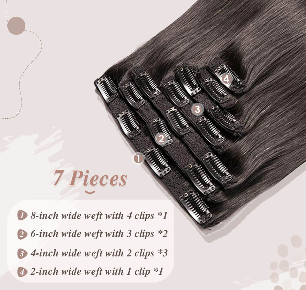 7 pieces hair 100 gram full head set small clips on it help fixed to your hair