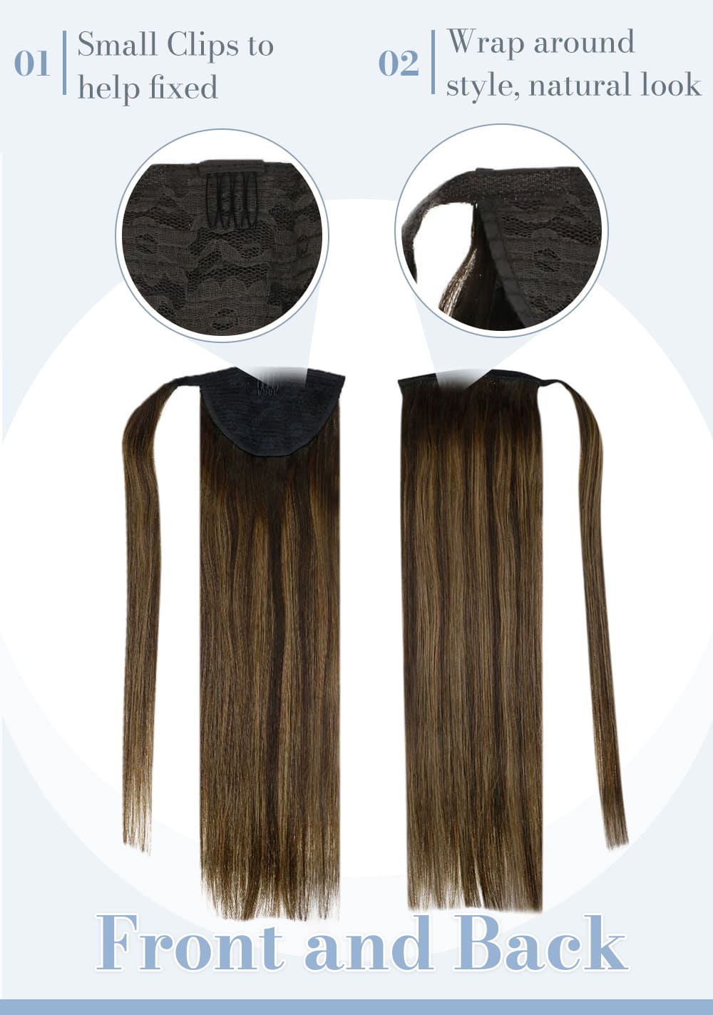 2 8 2laavoo balayage brown remy ponytail human hair extensions seamless and invisible human hair extensions can be last for a long time