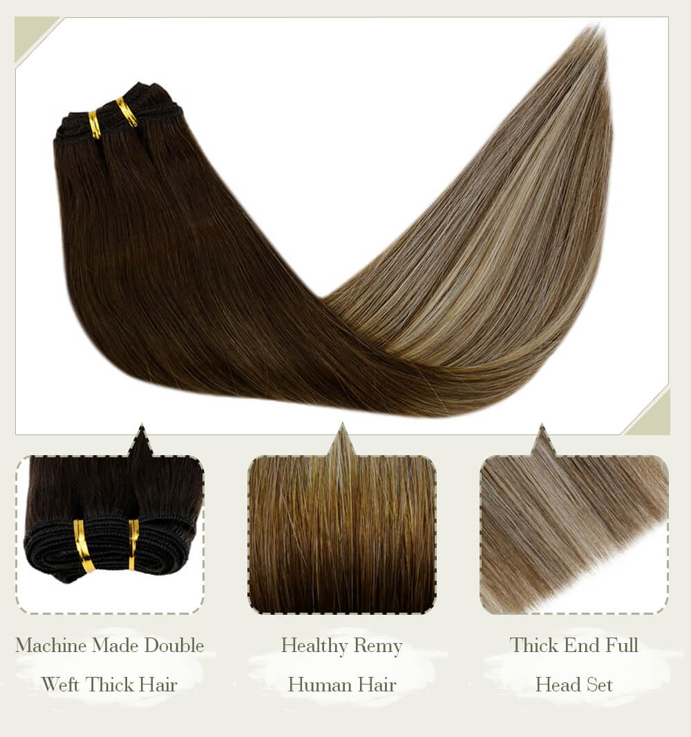 balayage brown to blonde fading color machine made double weft thick hair healthy remy human hair thick end full head set