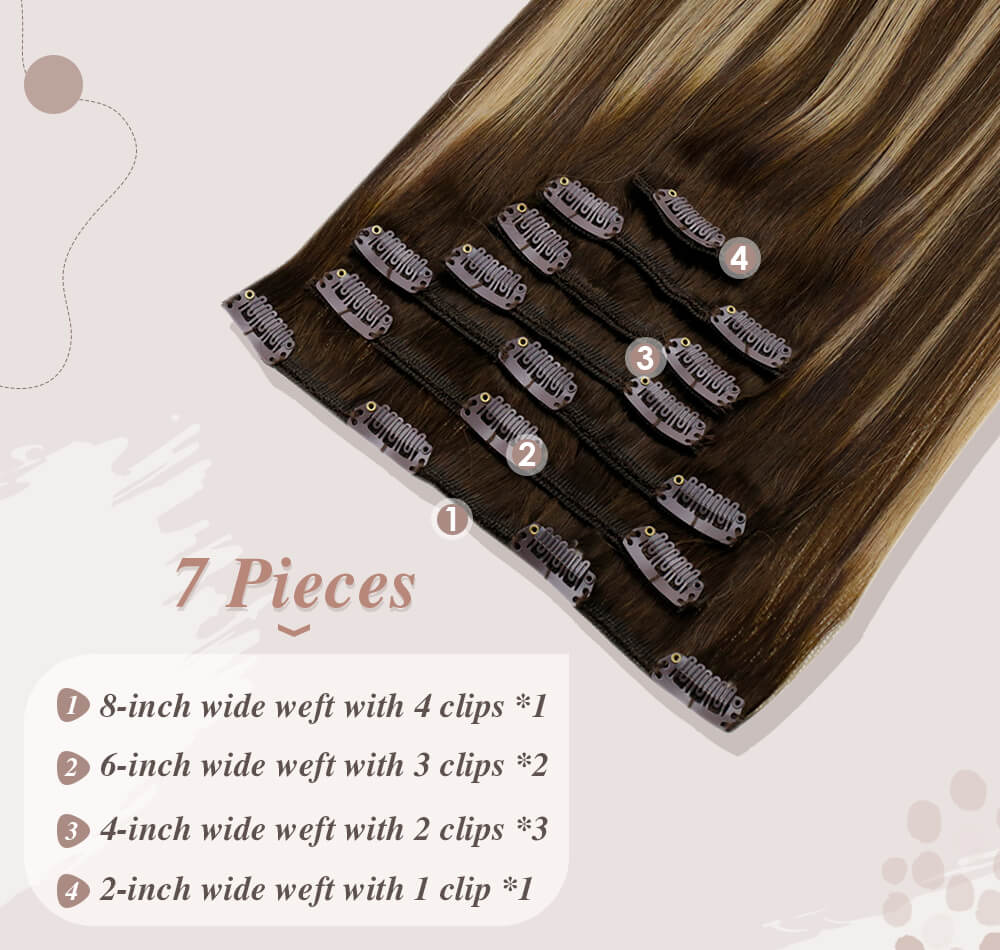 7 pieces hair 100 gram full head set small clips on it help fixed to your hair