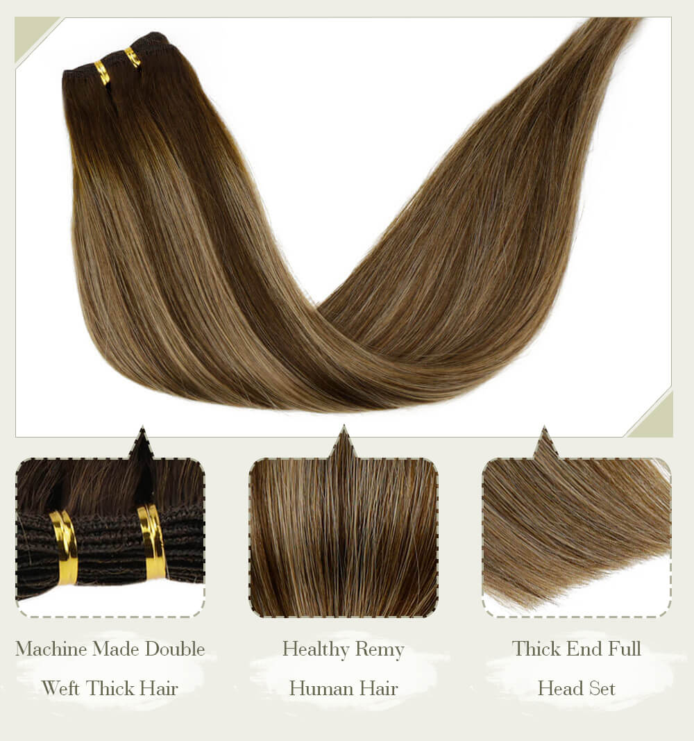 ombre color brown to blonde fading color machine made double weft thick hair healthy remy human hair thick end full head set
