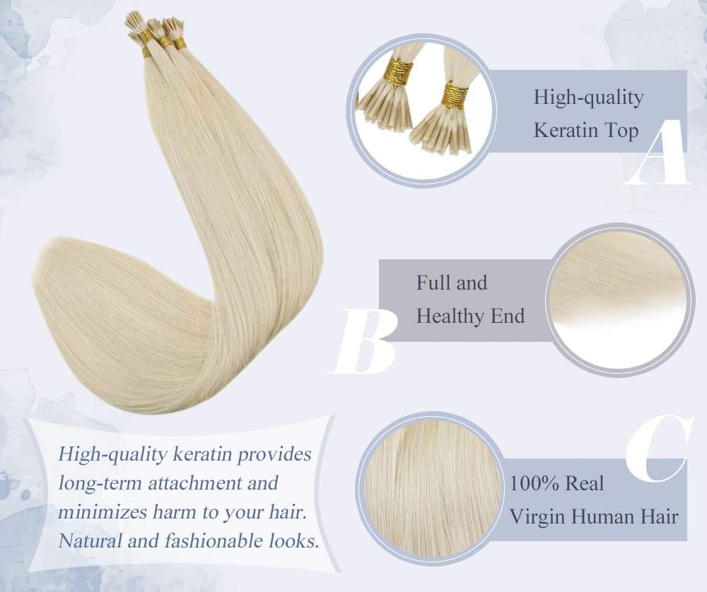 laavoo solid color platinum blonde i tip human hair extensions silky straight invisible and seamless blend well with your hair