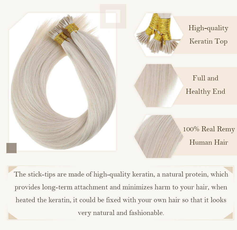 Les extensions de cheveux blonds solides i tip cheveux humains remy s'appliquent facilement aux cheveux kerain