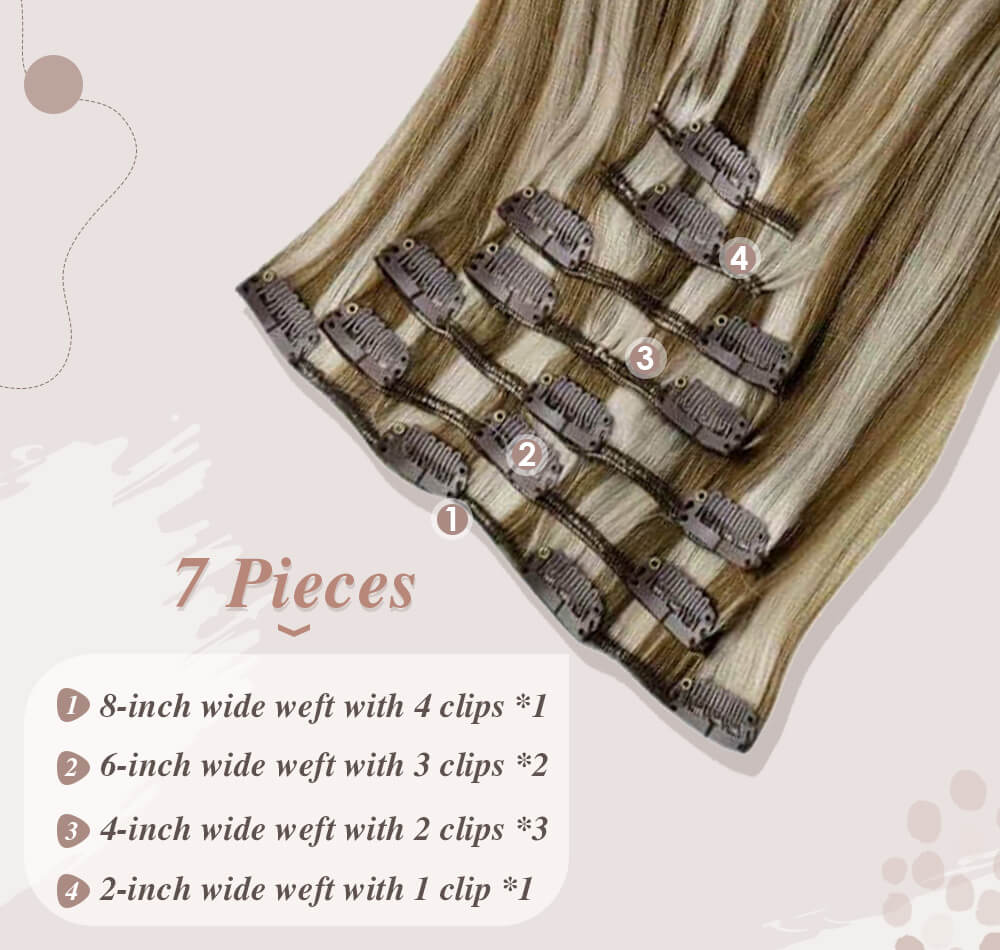 7 pieces hair 100 gram full head set small clips on it help fixed to your hair