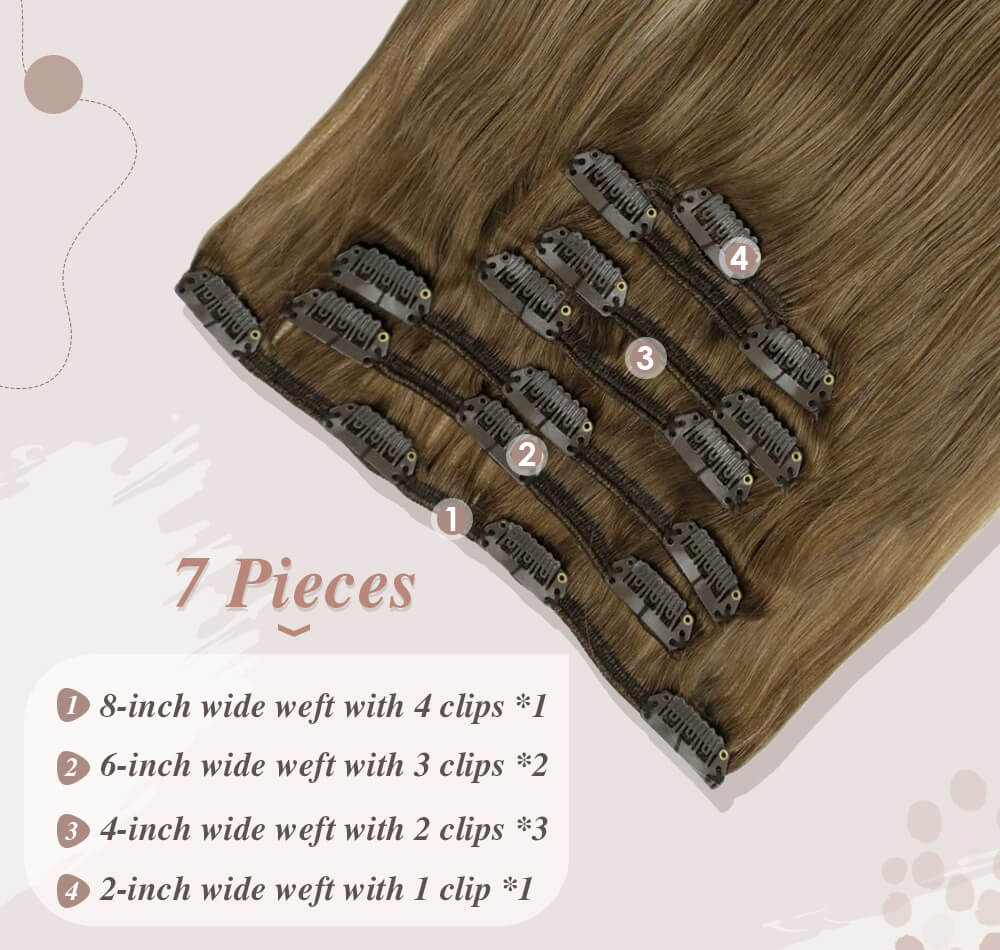 7 pieces hair 100 gram full head set small clips on it help fixed to your hair