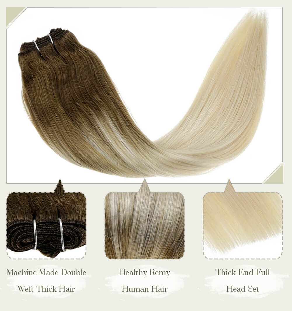 ombre color brown to blonde fading color machine made double weft thick hair healthy remy human hair thick end full head set