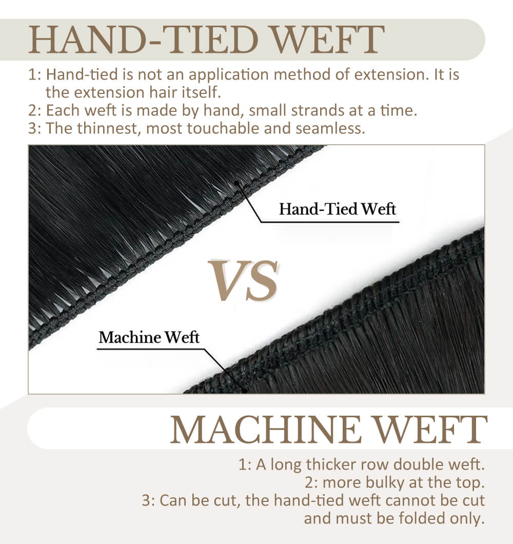 Virgin hand tied weft vs machine weft 