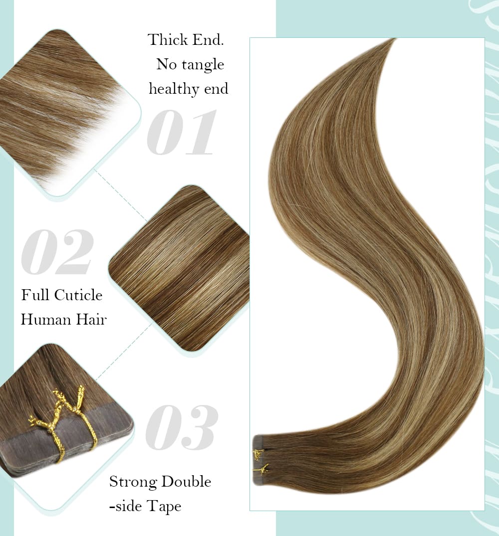 highlights brown and blonde virgin regular tape in human hair extensions long lifespan and good quality