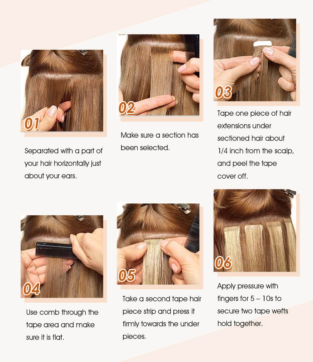 So bringen Sie Klebeband in Haarverlängerungen an Schritte zum einfachen Anbringen von Klebeband im Haar 6 Schritte