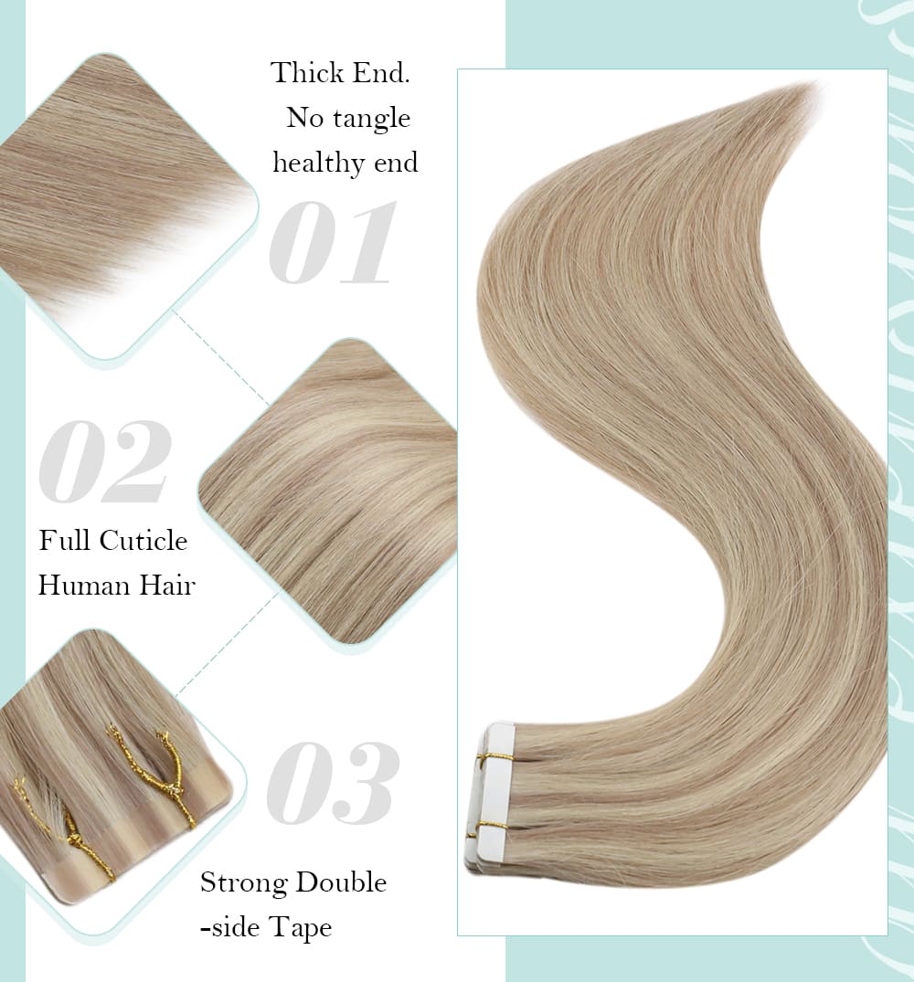 laavoo highlights blonde color virgin human hair tape in silky straight hair