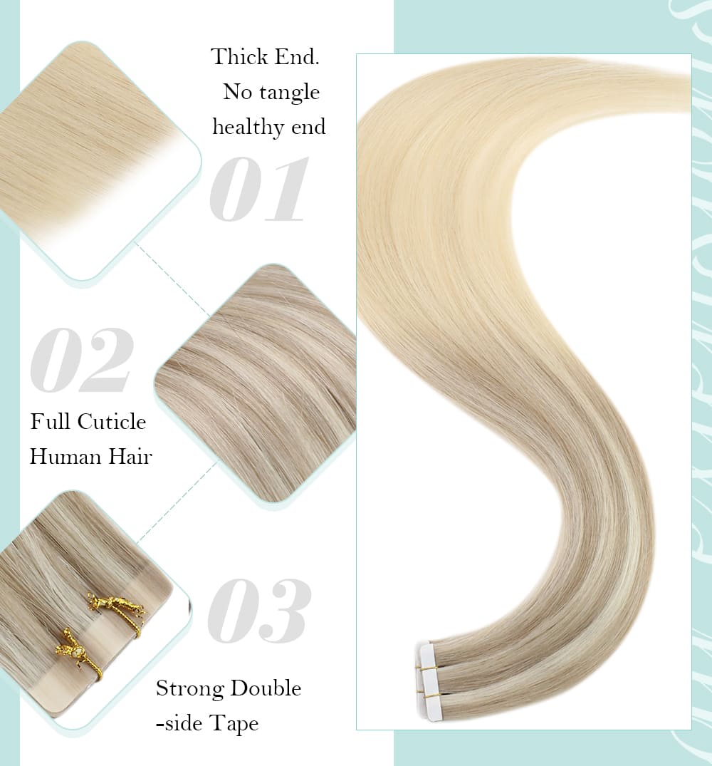 light blonde virgin tape in human hair silky straight