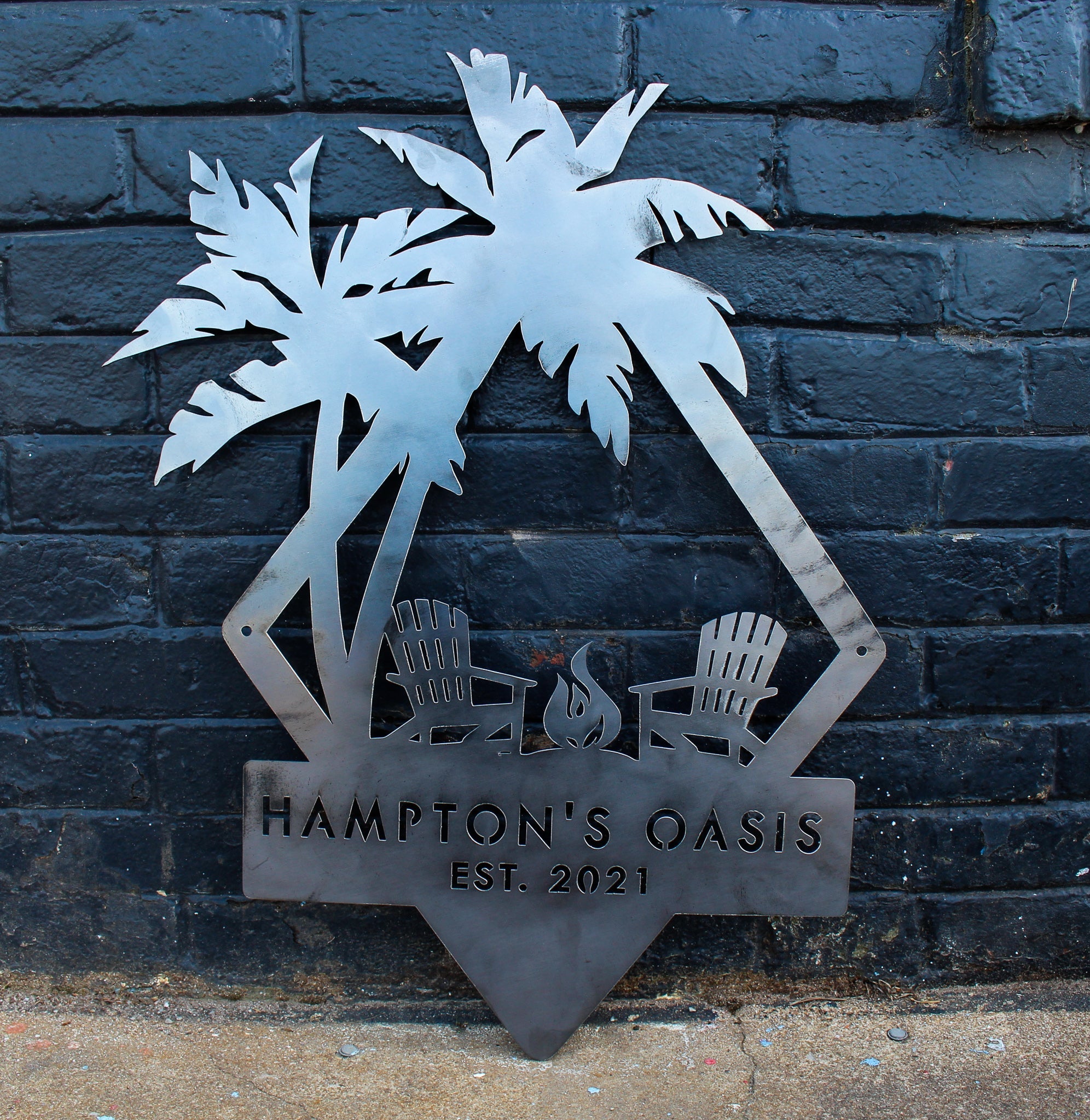 Personalized Oasis Beach House Sign - Custom Metal Beach Home Decor - Nautical Wall Art - Personalized Beach Sign - Palm Tree