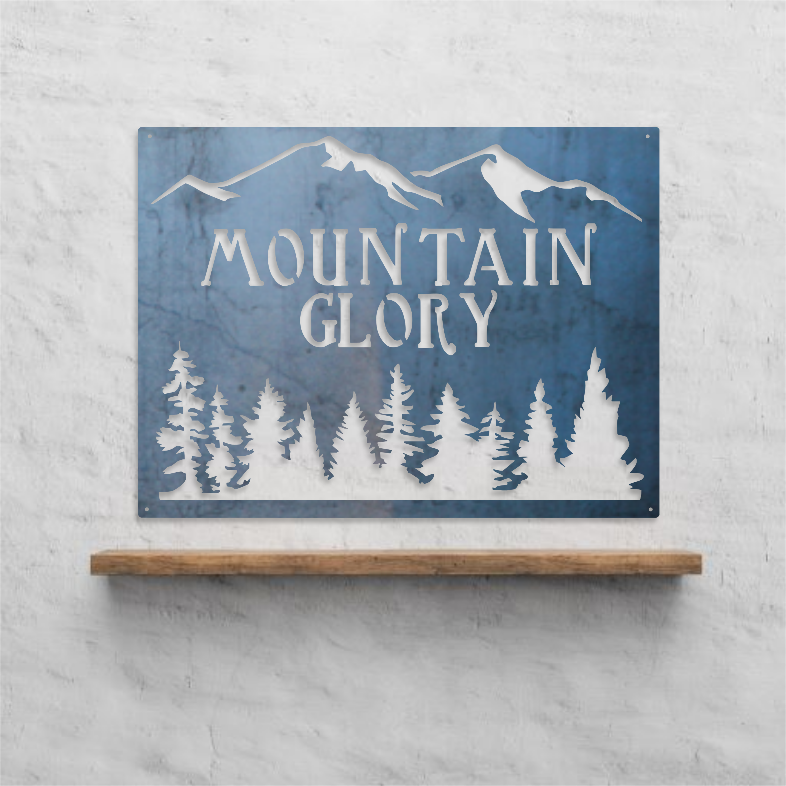 Personalized Metal Mountain Sign - Cabin, Tree House, Clubhouse Wall Art - Mountains, Pine Trees