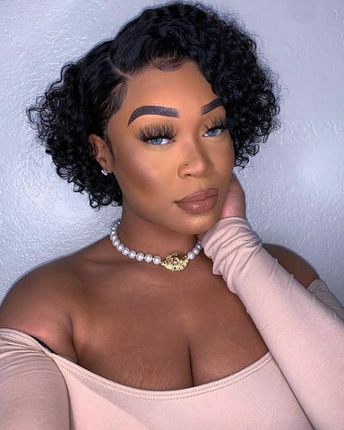 Side Part Kinky Curl Pixie Cut Wig for Black Women