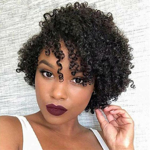 Black Kinky Curly Bob Pixie Cut