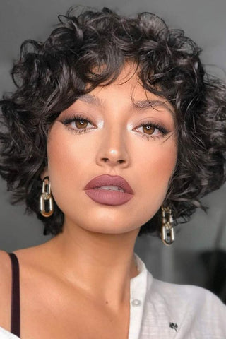 Cute Curly Pixie Cut with Bangs for Women