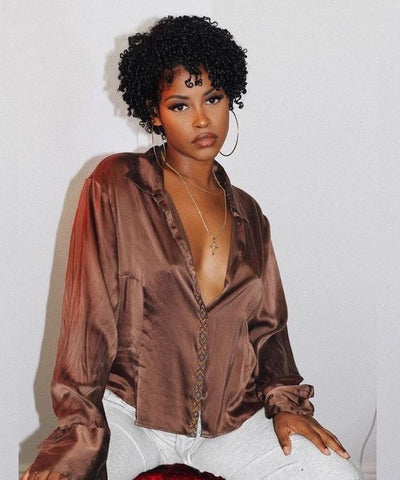 Black Afro Kinky Pixie Cut Lace Wig for African American