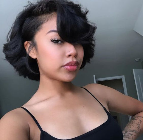 Wavy Bob with Side-part Bangs Pixie Cuts