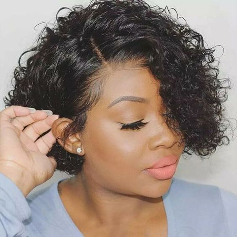 Middle-length Side Part Curly Pixie Cut Wig