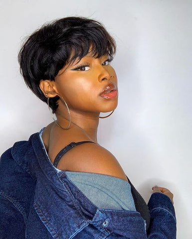 Fluffy Black Pixie Cut Wig For African American