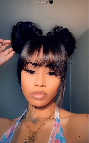 Cute Two Space Bun and Bangs for African American