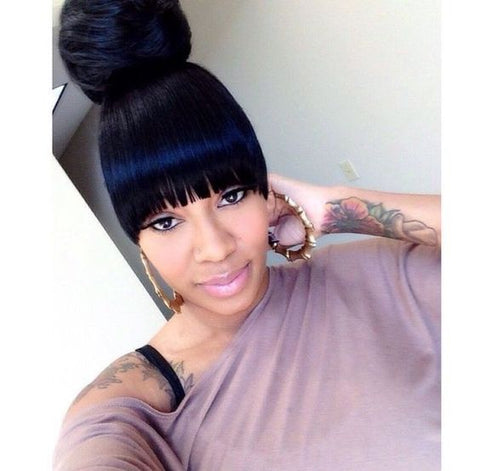 Top Big Bun Hair With Thick Bangs for Black Women