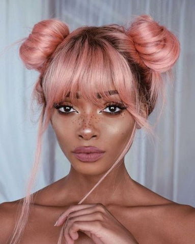 Pink Space Buns With Natural Bangs