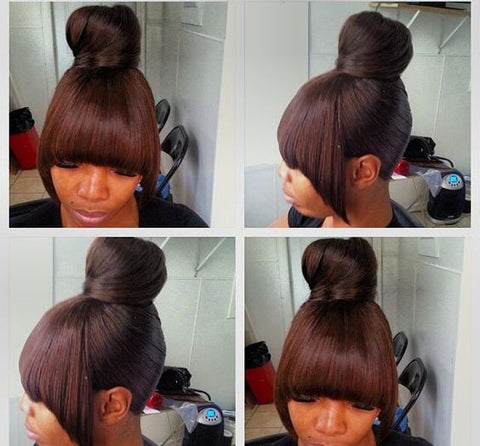 Red-brown Bun and Straight Bangs