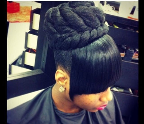 Big Braided Bun Hair With Bangs