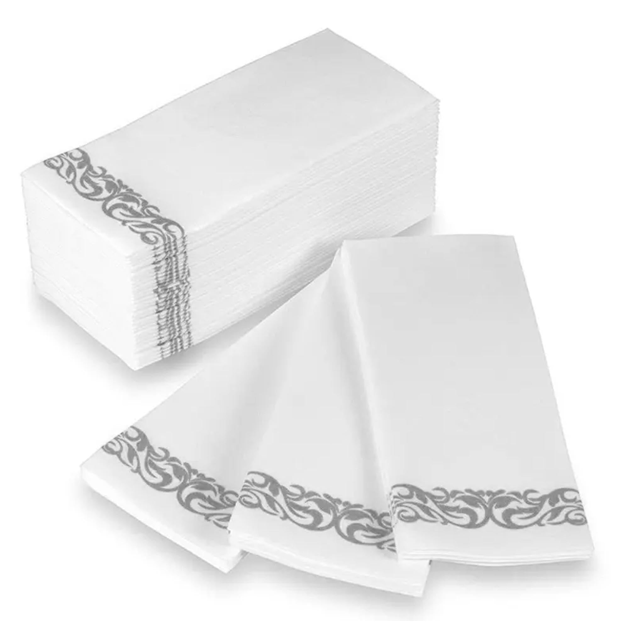 Guest Hand Towels Linen-Like Paper Soft and Absorbent Design Border Napkins