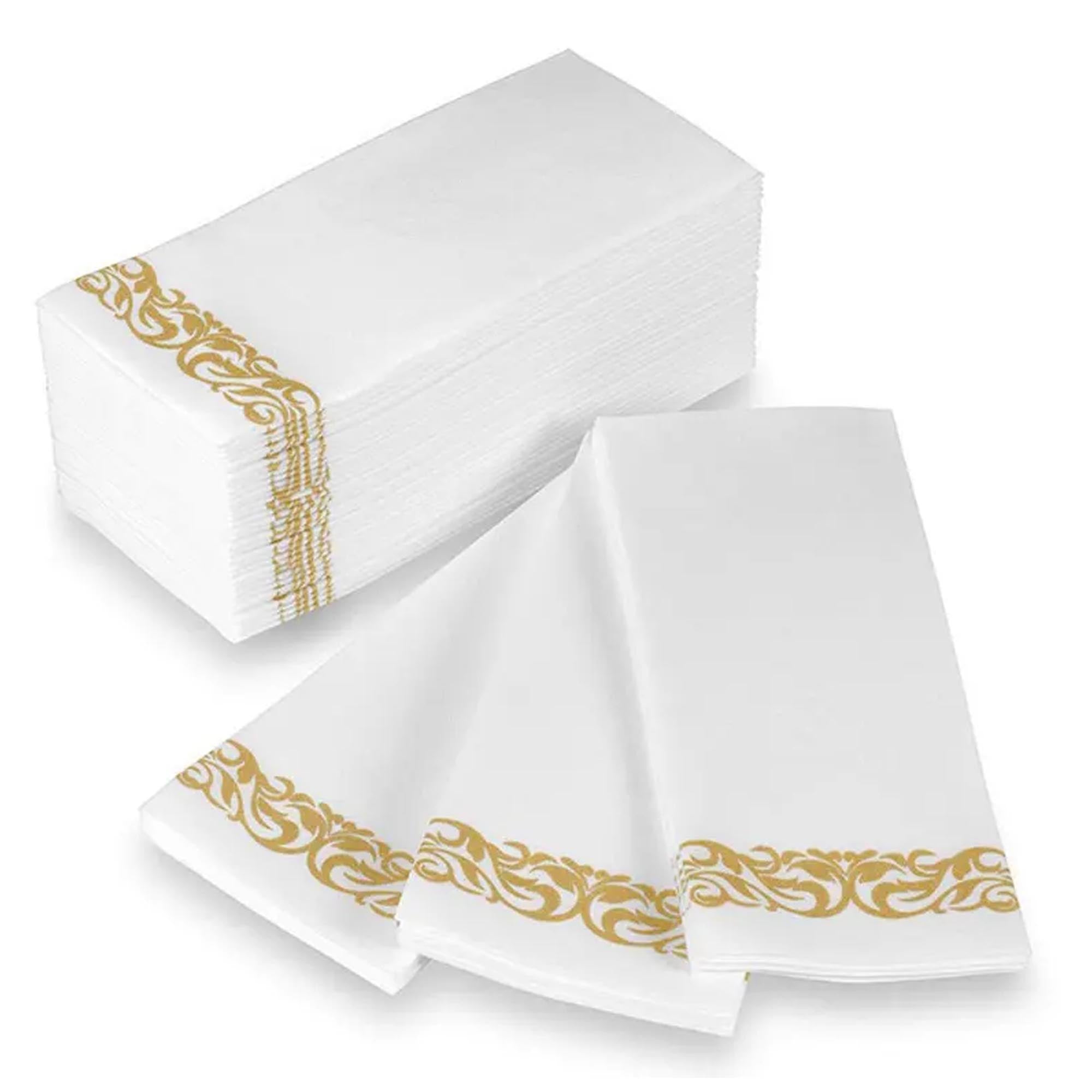 Guest Hand Towels Linen-Like Paper Soft and Absorbent Design Border Napkins