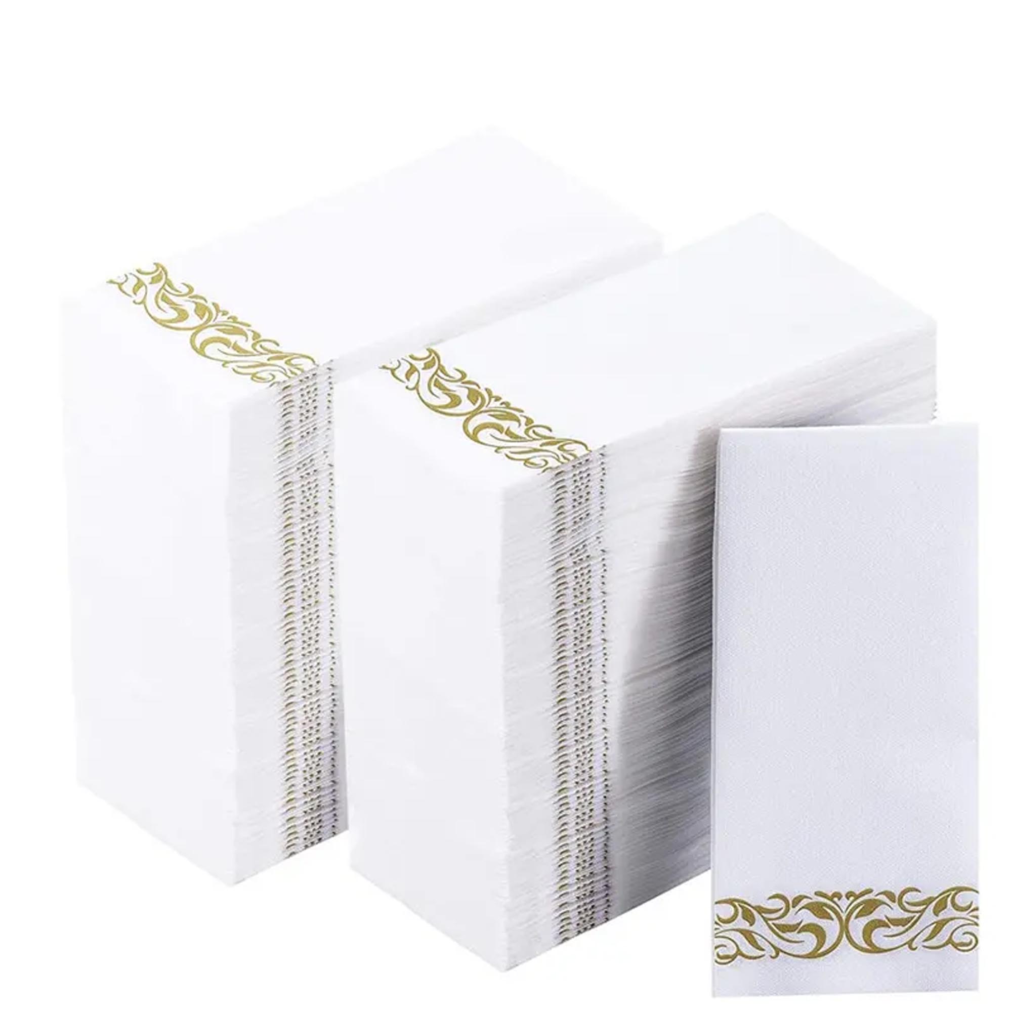 Guest Hand Towels Linen-Like Paper Soft and Absorbent Design Border Napkins