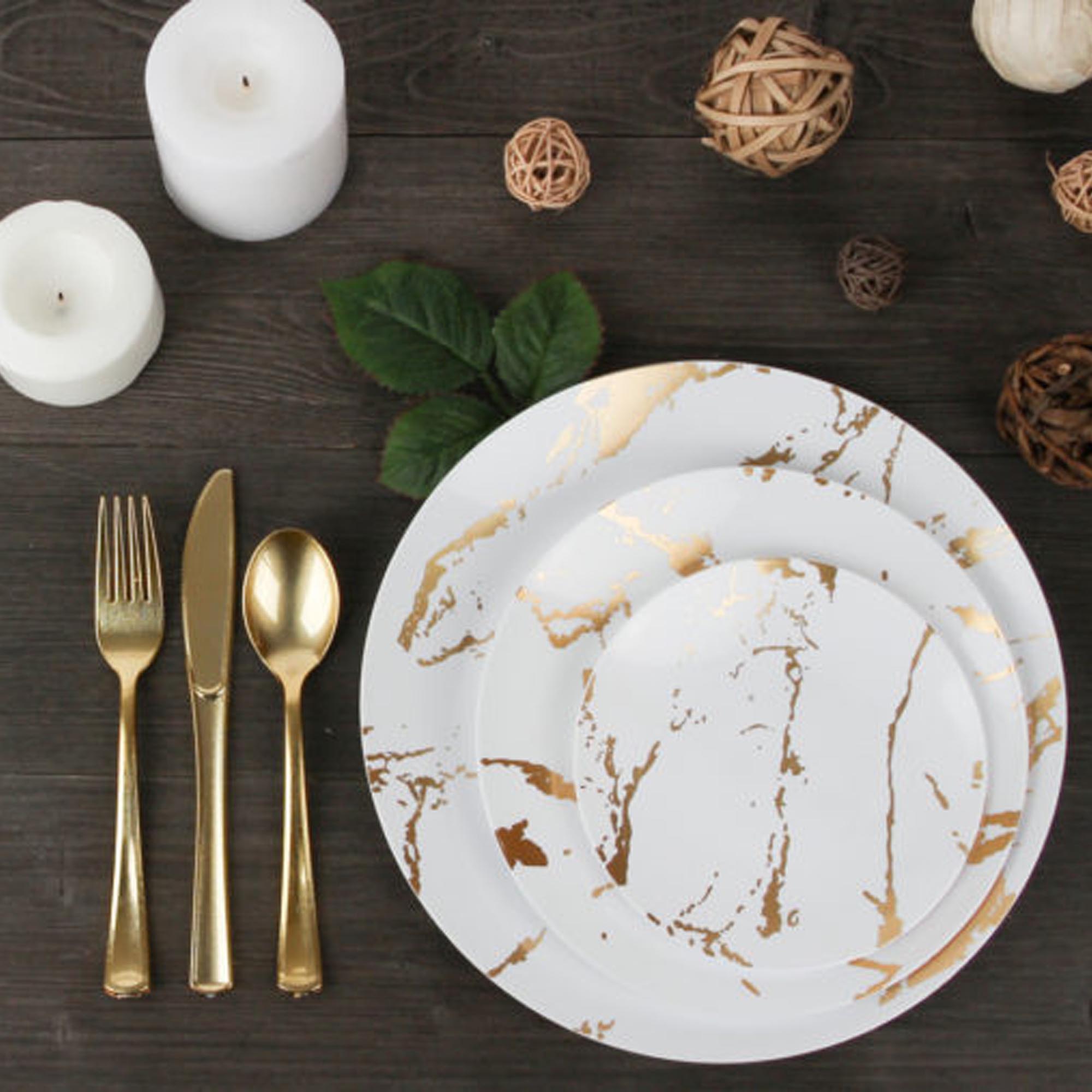 White Plastic Plates Gold Stroke Collection