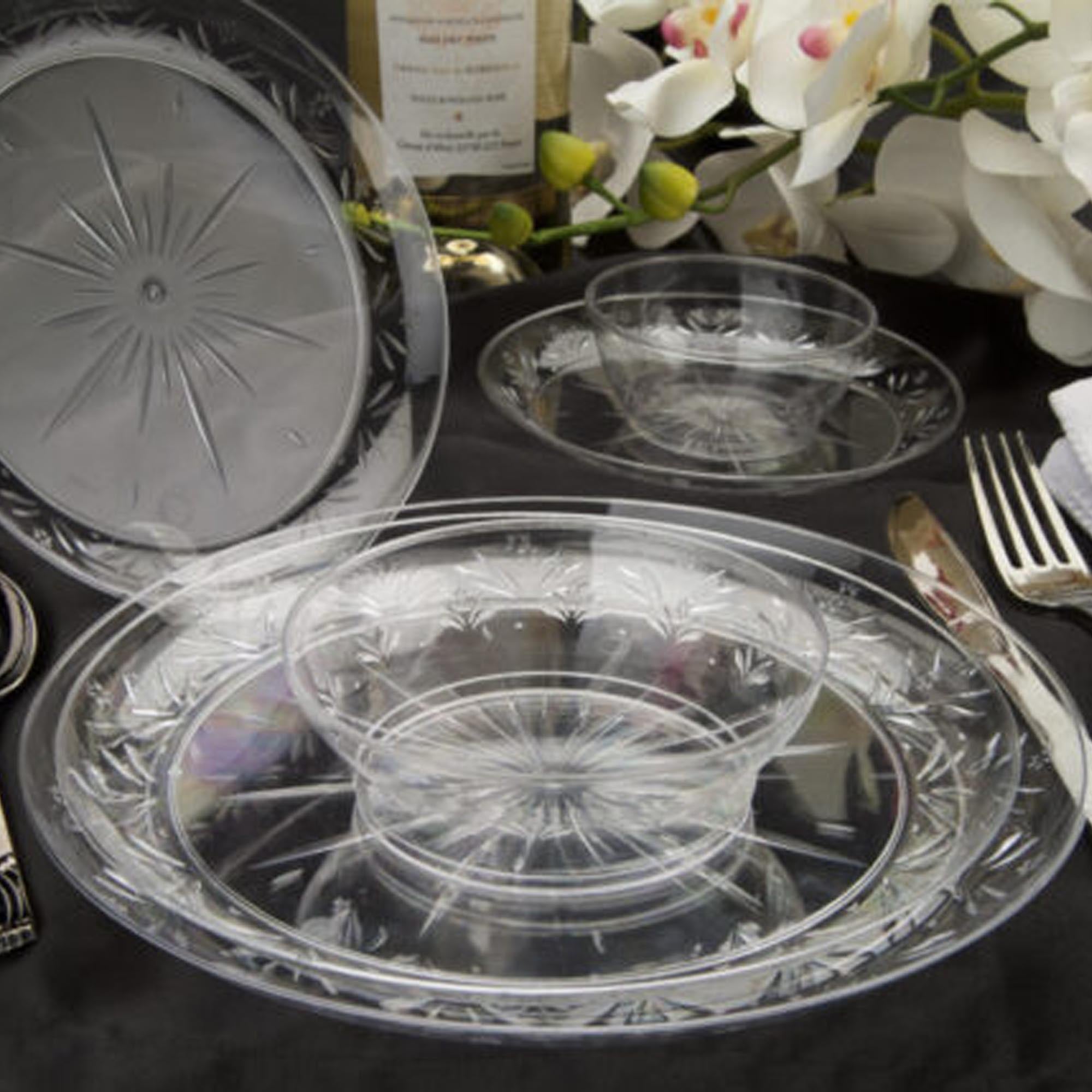 Disposable Fancy Plastic Crystal Clear Plates Simcha Collection