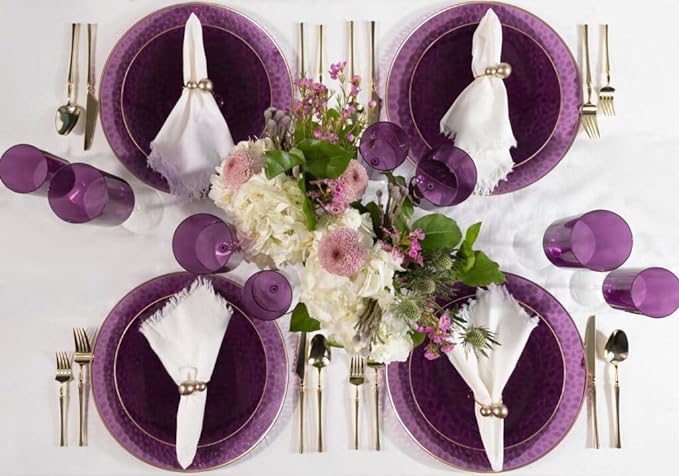 Organic Purple Organic Hammered Plates with Gold Rim