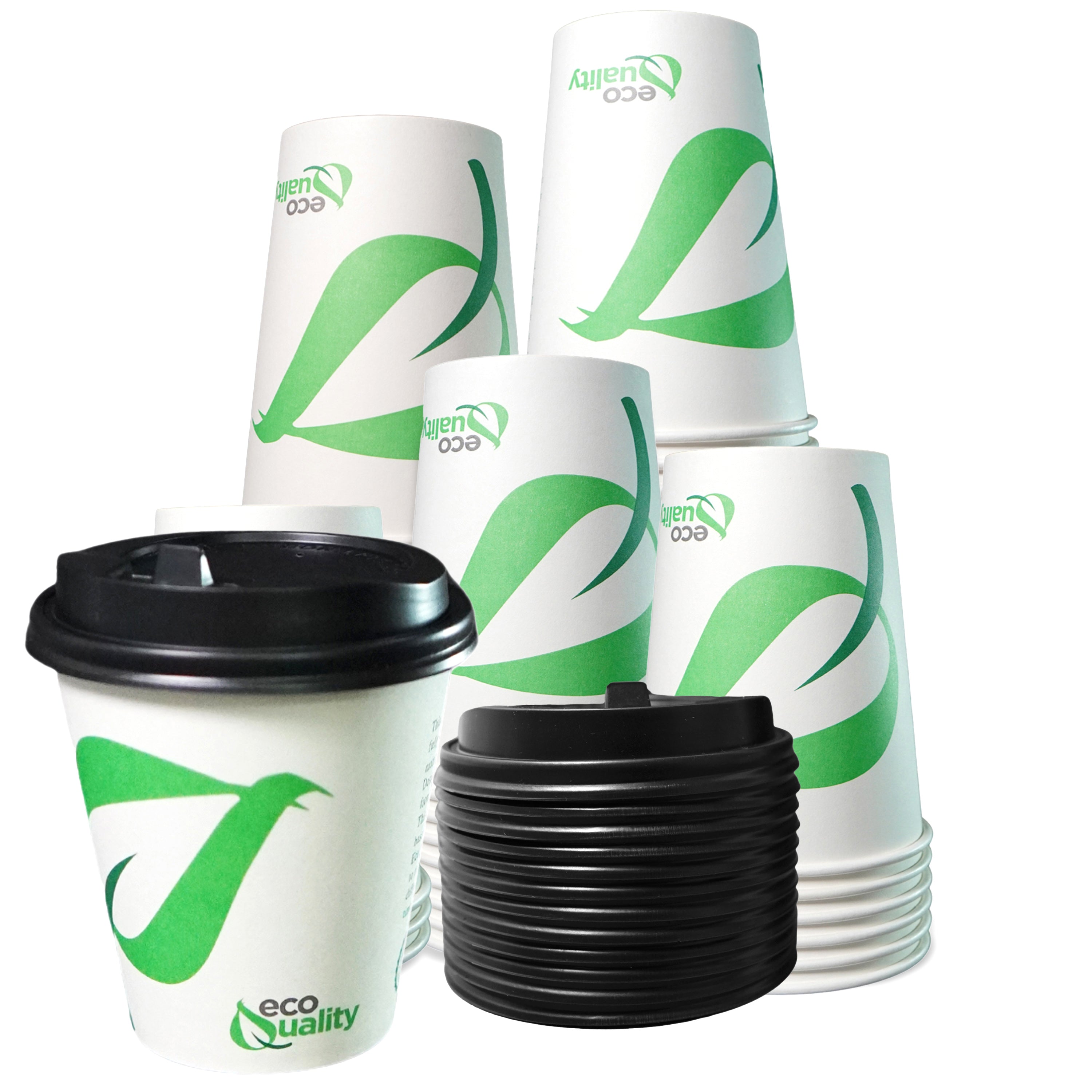 Disposable Compostable Biodegradable White Paper Coffee Cups with Black Dome