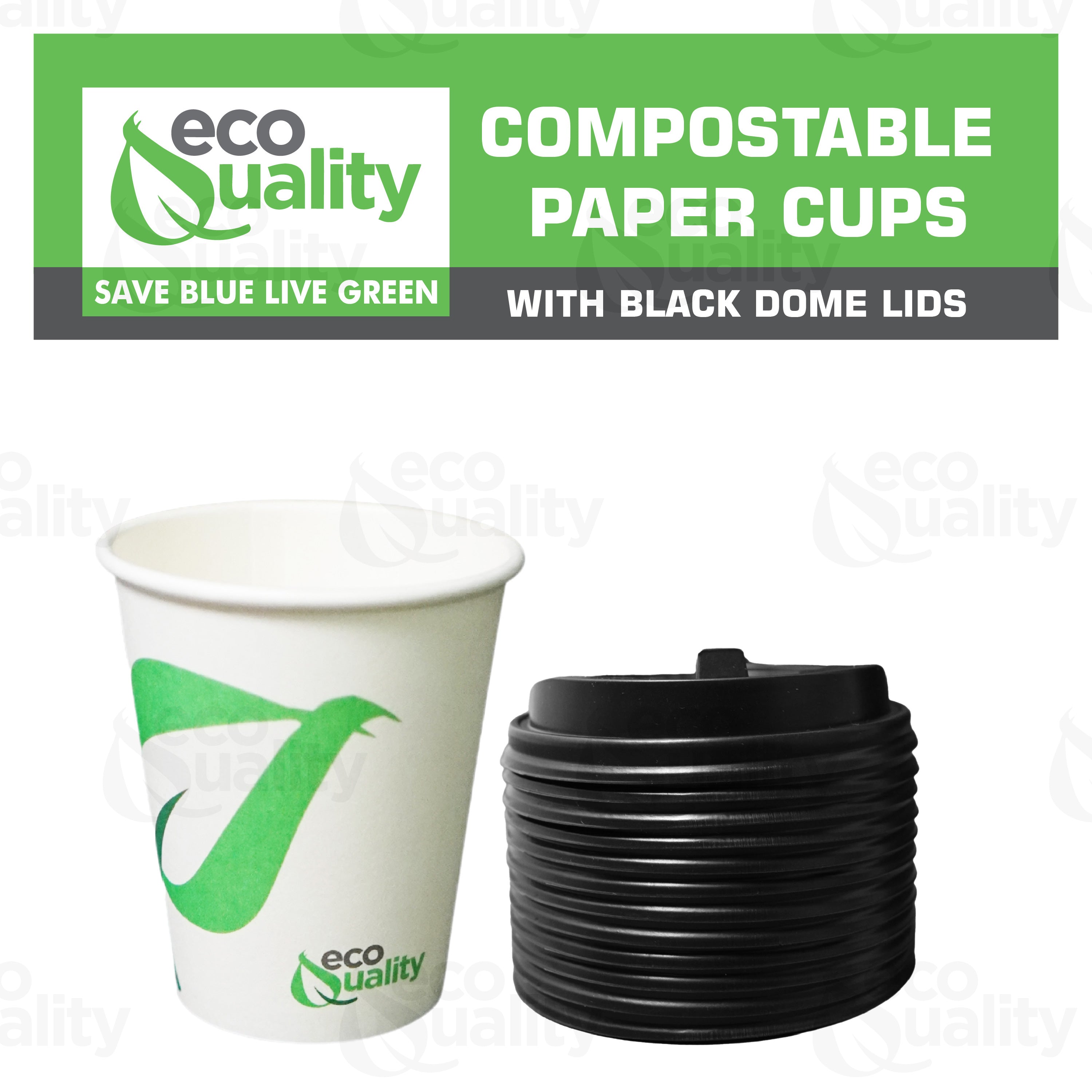 Disposable Compostable Biodegradable White Paper Coffee Cups with Black Dome