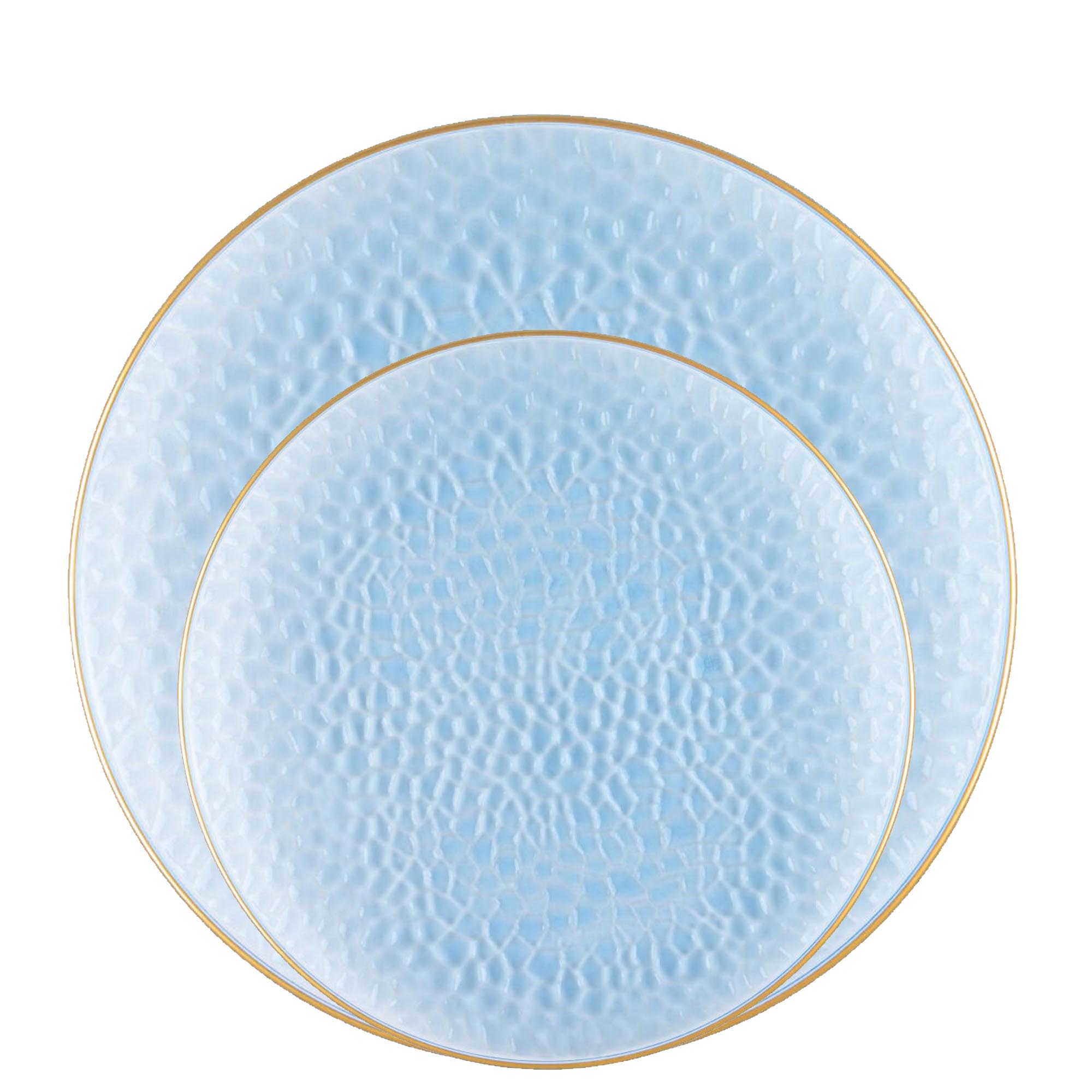 Plastic Hammered Blue Lunch Plates Gold Rim Combo Party Set