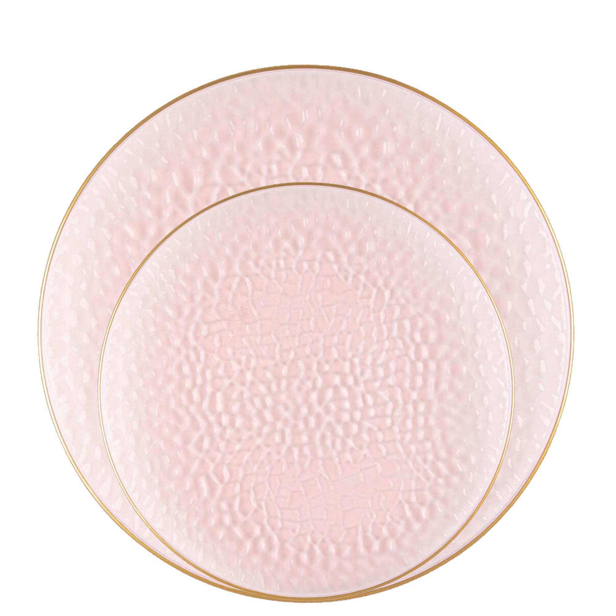 Plastic Hammered Pink Lunch Plates Gold Rim Combo Party Set