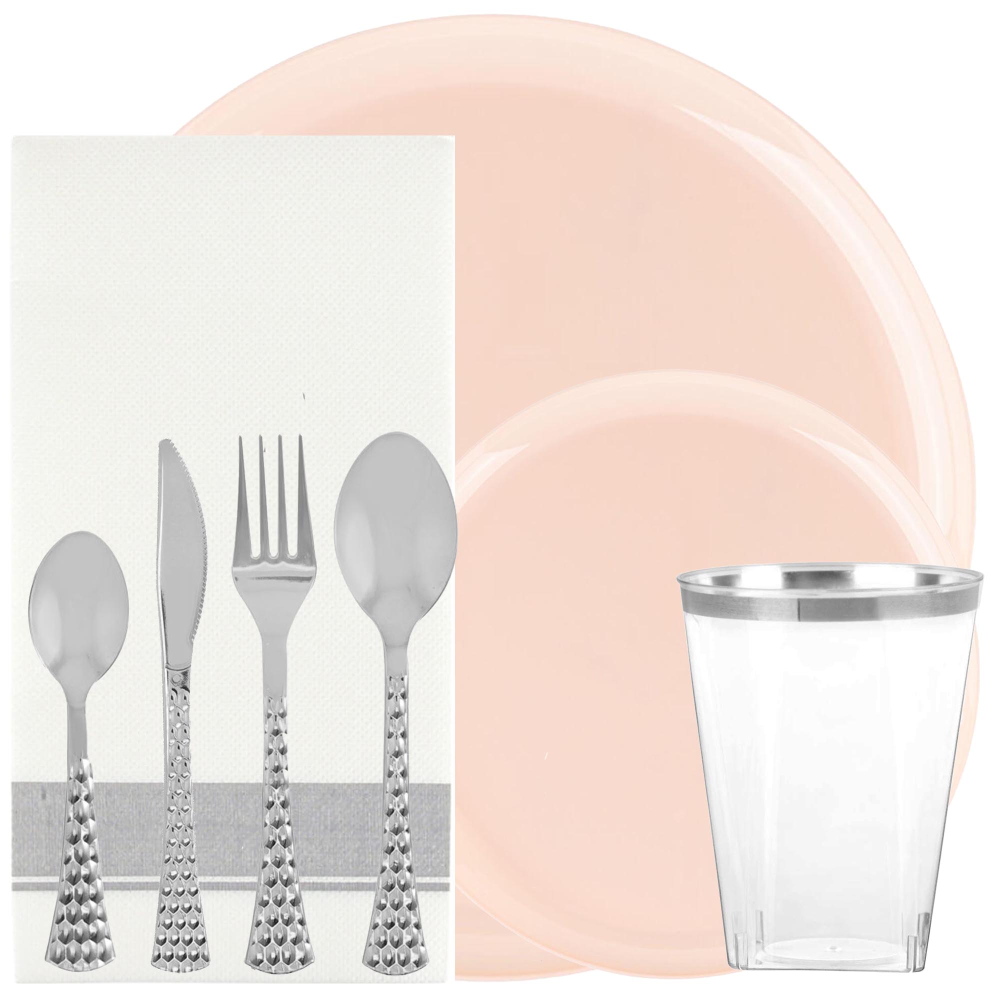 Plastic Tableware Pink Plates Edge Collection Dinner Party Set