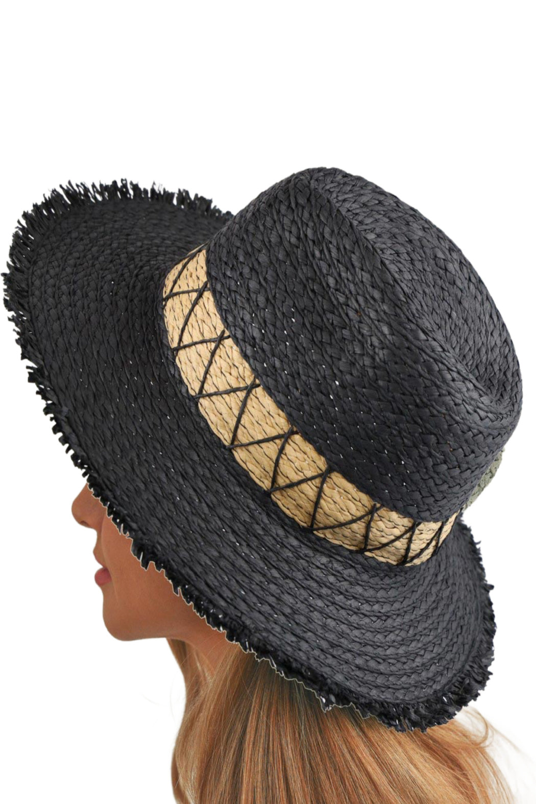 Straw Braided Chevron Band Hat