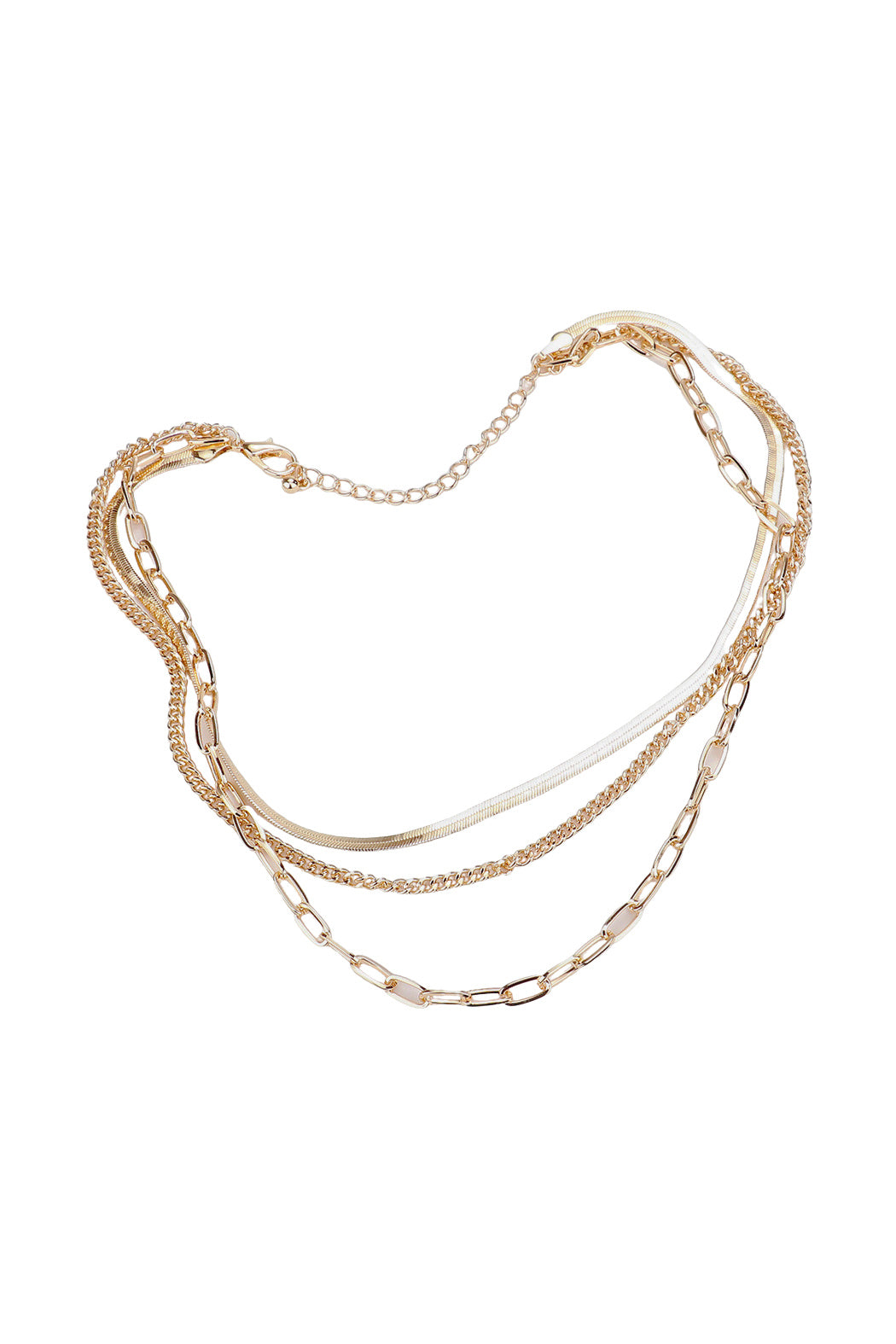 3 Layer Herringbone and Link Gold Necklace