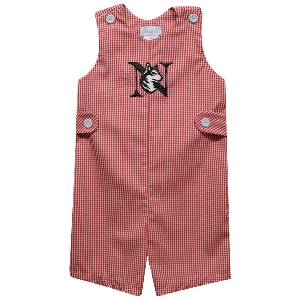 Northeastern University Huskies Embroidered Red Cardinal Gingham Boys Jon Jon