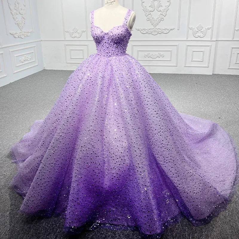 Purple Sweetheart Sequined Evening Party Dress