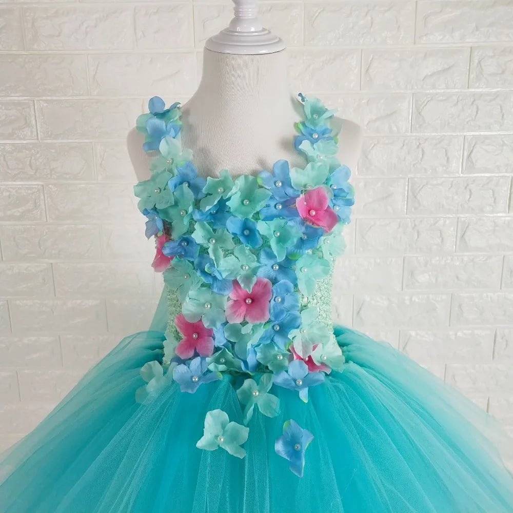 Tulle Flower Straps Girls Party Tutu Dress